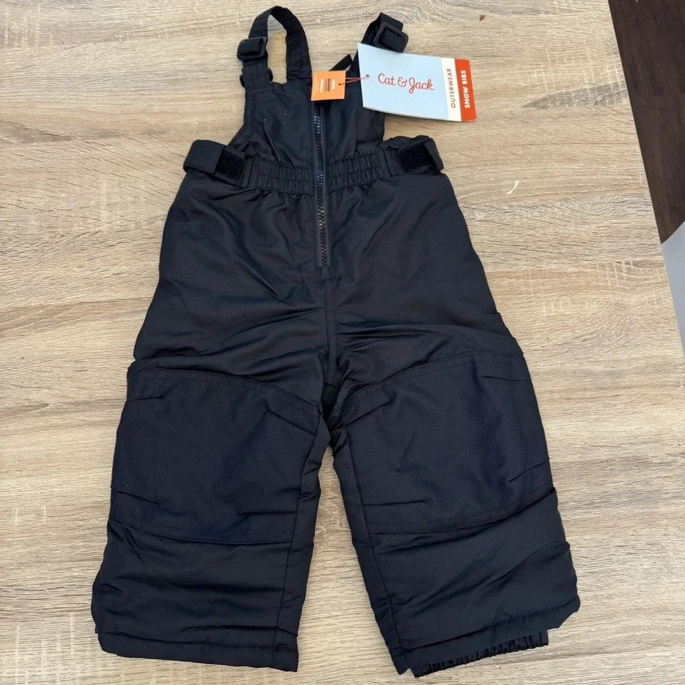 Cat & Jack Black Kids Snow Bibs Overall Pants - Size 12 Months‎